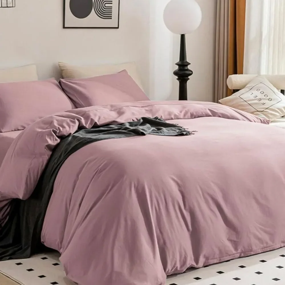 100% Cotton Dusty Pink Duvet Cover Set Full Size